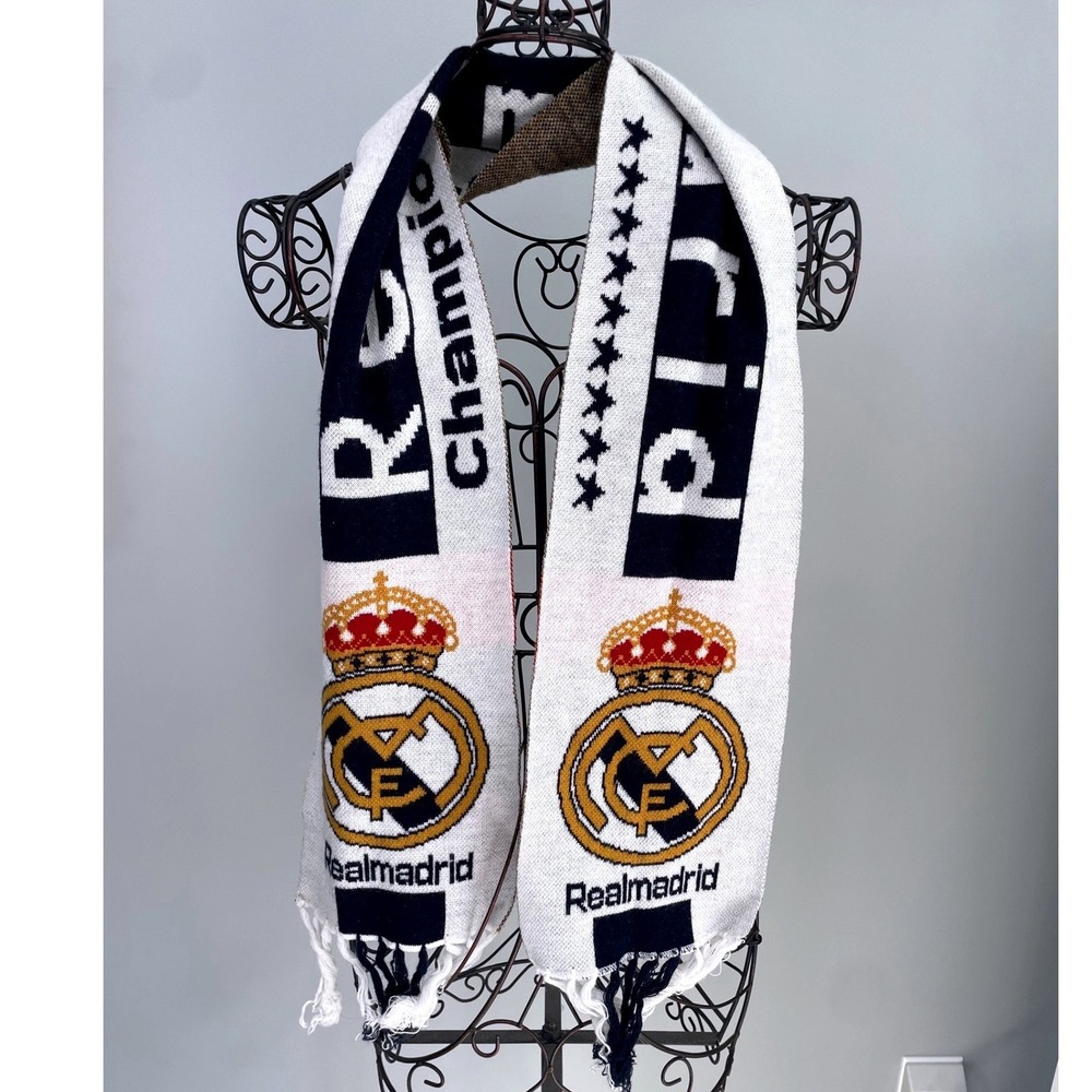 Real Madrid Champions Soccer Football Scarf White Spain Knit Fan Scarf World Cup